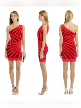 Herve Leger Red One Shoulder Carmela Dress size XS